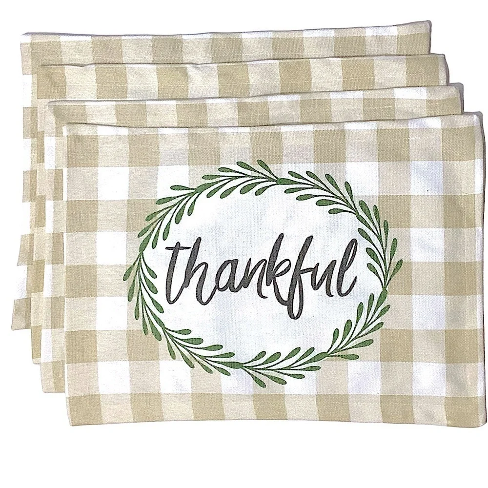 Nantucket Placemats Buffalo Check Quality Cotton Shabby Chic Plaid Neutral Beige